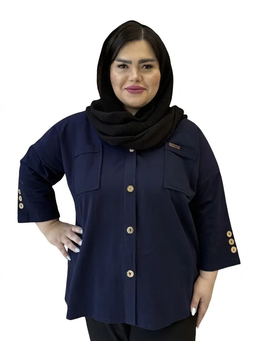 شومیز لینن استین سه دکمه سایز بزرگ زنانه